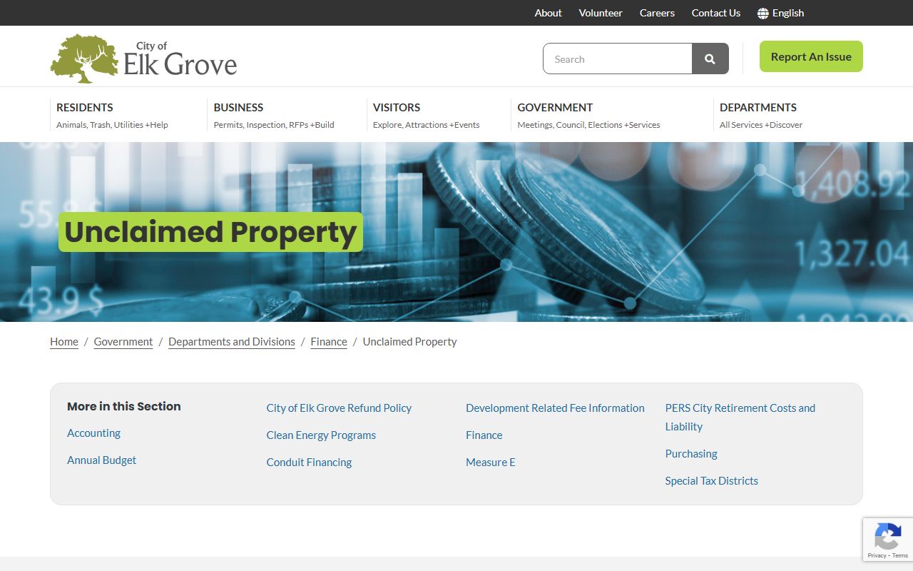 Elk Grove city unclaimed property portal