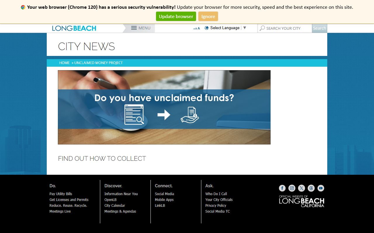 City of Long Beach unclaimed money project page