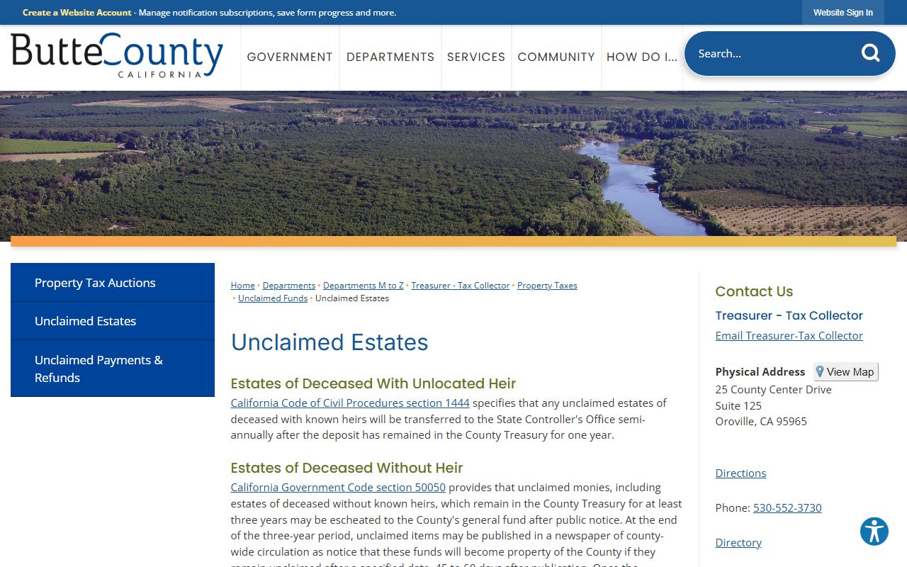 Butte County unclaimed estates page