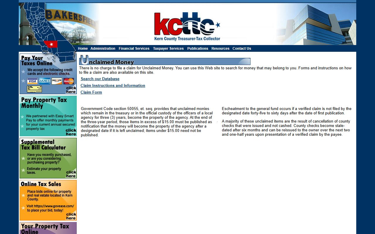 Kern County unclaimed money website