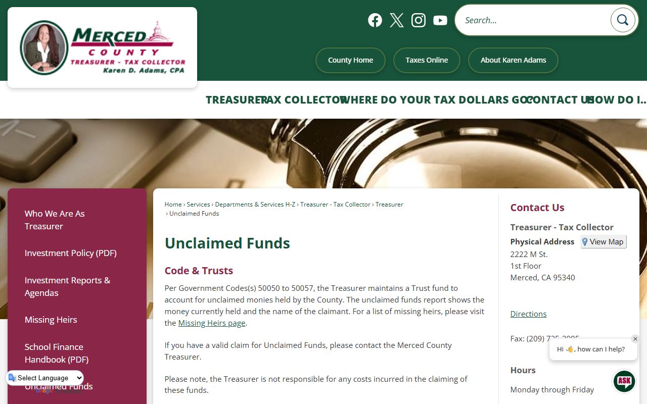 Merced County unclaimed funds website