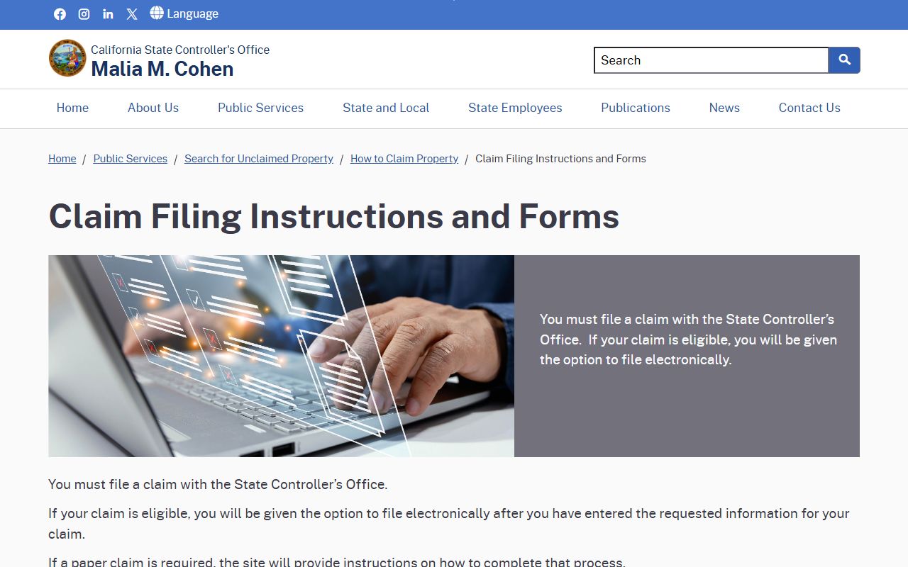 California unclaimed property claim filing instructions