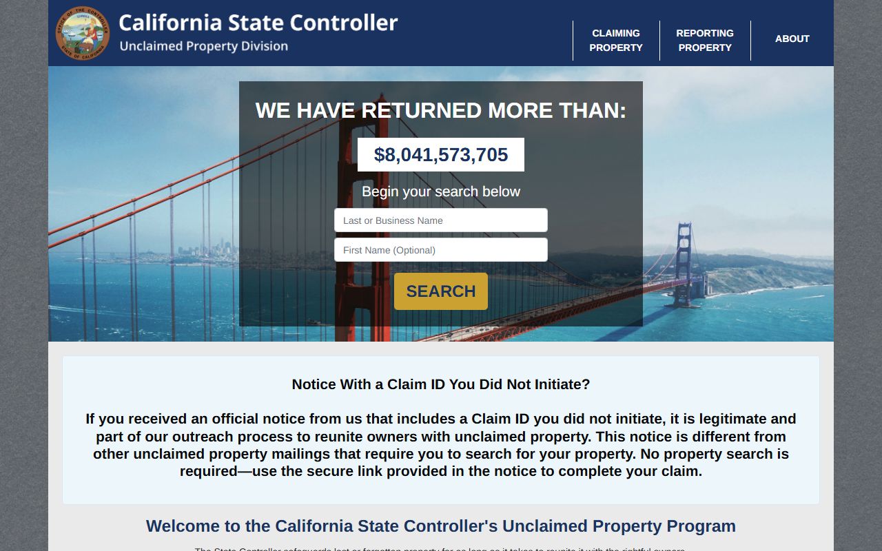 California State Controller new claim portal